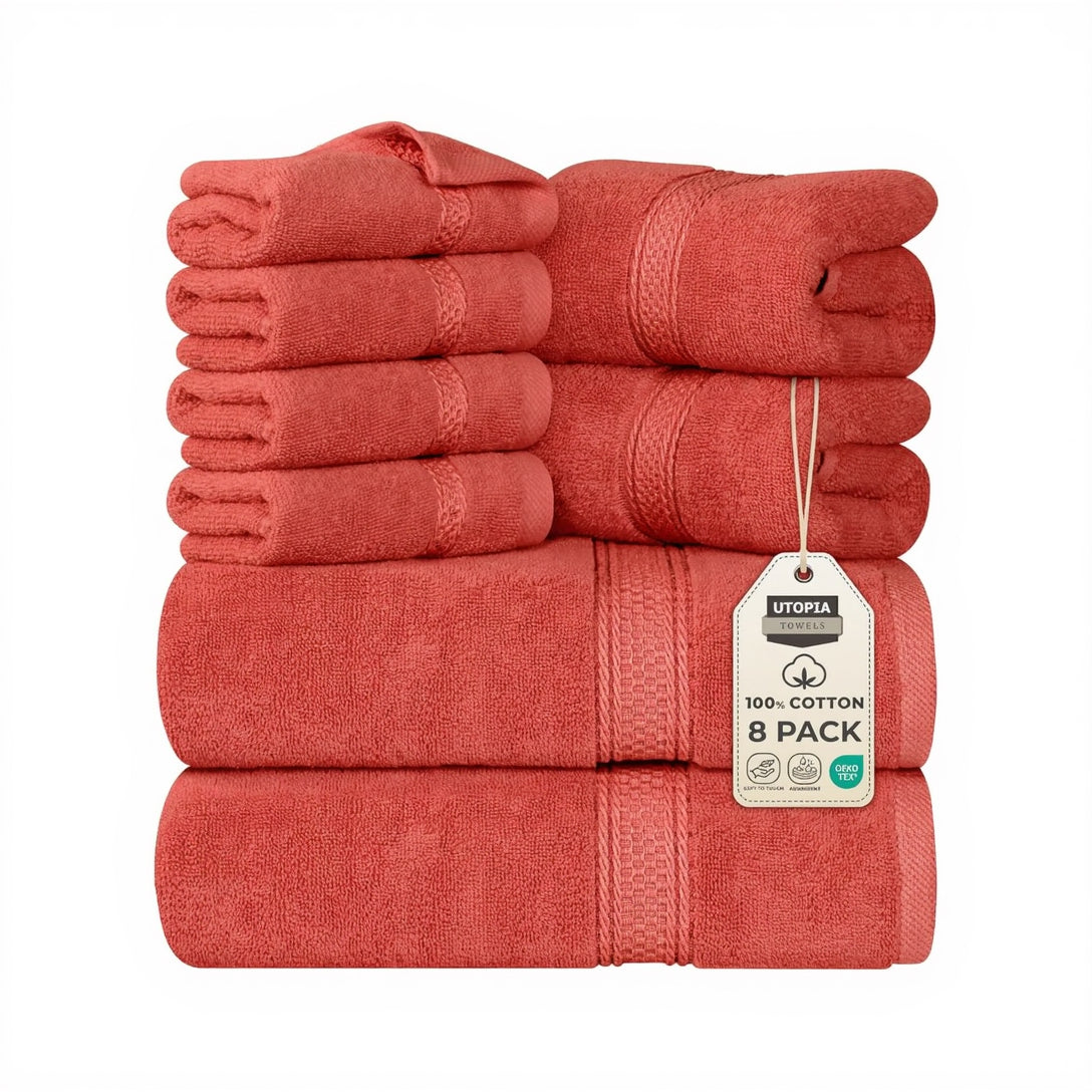 Utopia Towels - 8 Teilig Handtücher Set Aus Baumwolle Mit Aufhänger - 2 Badetuch, 2 Handtücher Und 4 Washclappen - (Grau)