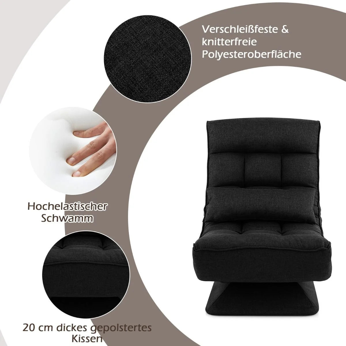 360° Drehbarer Bodensessel Mit Rückenlehne & Lendenkissen Bodenstuhl Lazy Sofa
