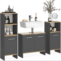 Vicco Badmöbel-Set Karli, Anthrazit/Goldkraft Eiche, 131.4 Cm, Besteht Aus Waschbeckenunterschrank, Spiegelschrank Und Hochschrank