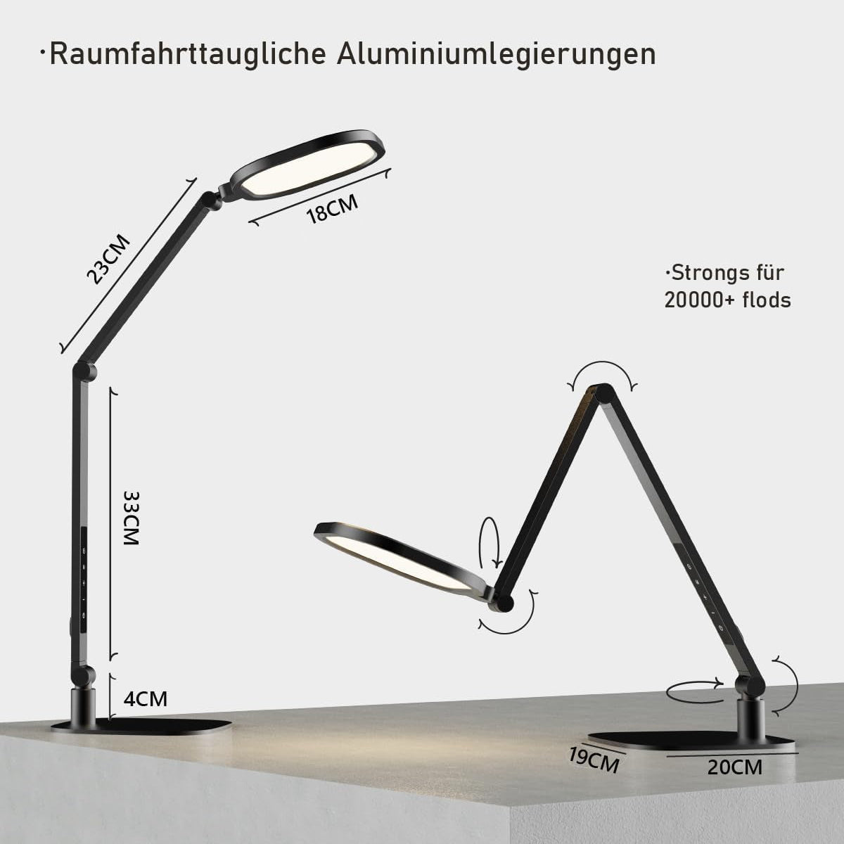 Litones Schreibtischlampe LED Dimmbare, Augenschutz Tageslichtlampe Schreibtisch Mit 3 Farbmodi Und Touch-Steuerung/Memory-Funktion,15W Schwenkarm Bürolampe Mit Stecker,Schwarz