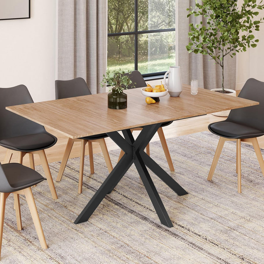 Idmarket - Ausziehbarer Esstisch Rechteck ALIX 4-8 Personen Spinnenbein Holz Und Schwarz 120-160 Cm