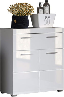 Trendteam Smart Living - Amanda - Kommode - Weiß Hochglanz - Standschrank - (Bxhxt) 37 X 79 X 31 Cm - Badschrank Mit 1 Tür Und 1 Schublade - Silberfarbene Griffe - Universal Einsetzbar - Kratzfest
