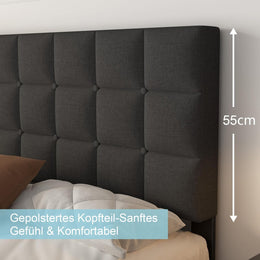Polsterbett 140X200Cm Doppelbett, Bettrahmen Mit Kopfteil Und Lattenrost, Höhe 30 Cm Bettgestell, Dunkelgrau