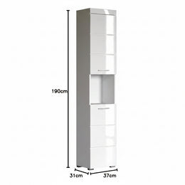 Trendteam Smart Living - Amanda - Hochschrank - Weiß Hochglanz - Badezimmerschrank Mit 2 Verstellbaren Einlegeböden - (Bxhxt) 37 X 190 X 31 Cm - Moderner Badschrank Mit 4 Fächern Und Einer Ablage