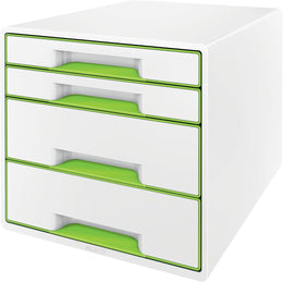 Leitz CUBE Schubladenbox Mit 4 Schubladen, Weiß/Grau, A4, Inkl. Transparentem Schubladeneinsatz, WOW, 52132001