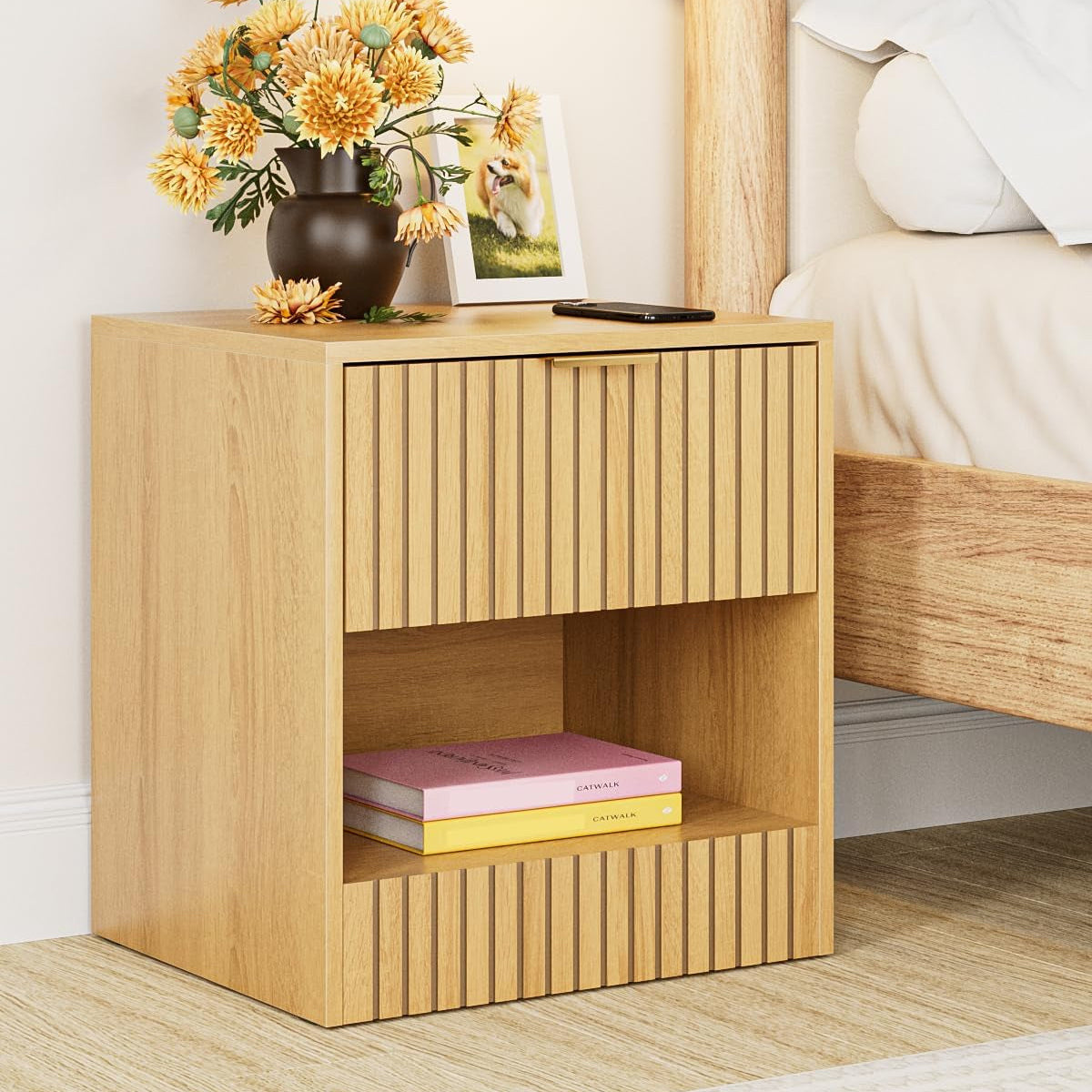 Nachttisch Eiche, Kleiner Nachtschrank Mit Schublade, Holz Nachttische Für Kinder, Nachtkommode 41X39X28 Cm, Beistelltisch Für Schlafzimmer,Wohnzimmer,Büro,Dunkle Eiche