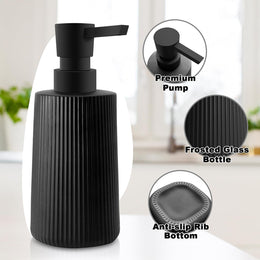 Moderne Seifenspender Glas Spülmittelspender 250Ml Seifenspender Bad Für Badezimmer Arbeitsplatte Küche Soap Dispenser Mit Pumpspender (2, Schwarz)