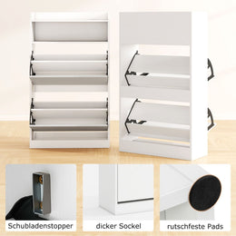 Schuhschrank Mit 2 Klappfächern Schlankes Verstecktes Holz-Schuhregal Weiß/Rustikale Holzoptik