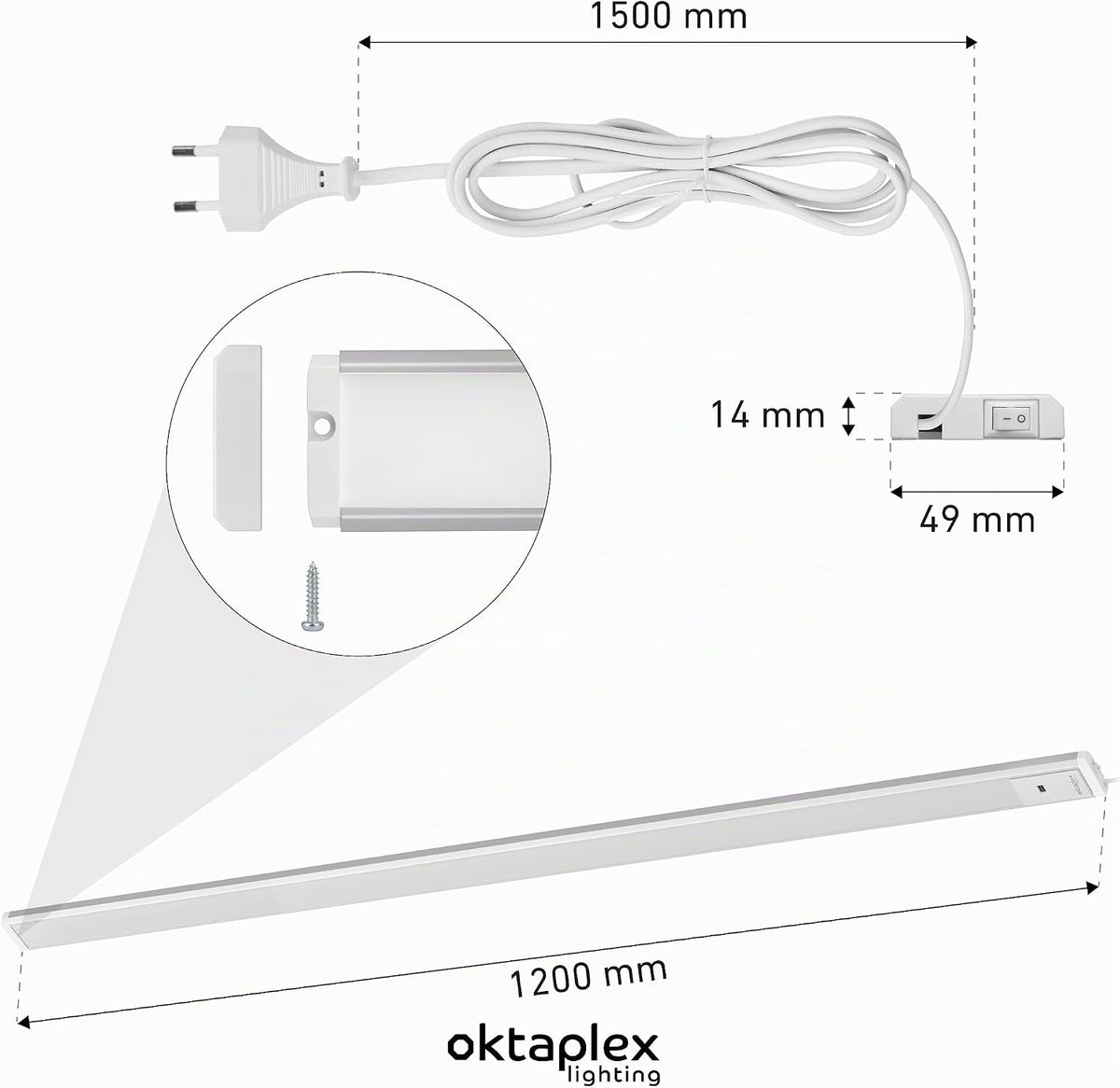 Oktaplex 3Er Set Riva LED Unterbaulampe 120Cm Flach Mit Sensor | 700Lm Dimmbar Warmweiß 3000K Lichtleiste 10W Küchenbeleuchtung Silber