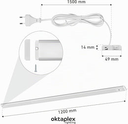 Oktaplex 3Er Set Riva LED Unterbaulampe 120Cm Flach Mit Sensor | 700Lm Dimmbar Warmweiß 3000K Lichtleiste 10W Küchenbeleuchtung Silber