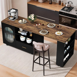 IBF Kücheninsel Freistehend Mit Arbeitsplatte Auf 7 Rollen Küchenschrank Küchenwagen Moderne Mobile Kücheninsel Mit 360 Grad Drehbarer Holzplatte Und Schublade Für Esszimmer Weiß 184 Cm