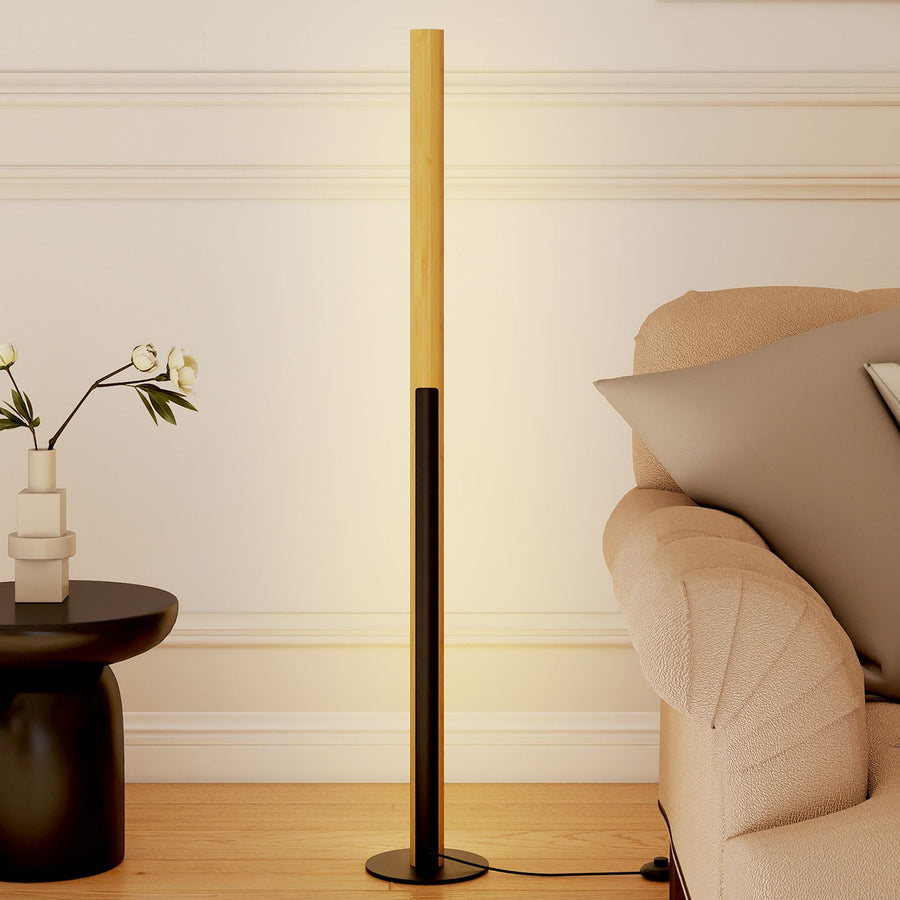 Bambus-Stehlampe Dimmbare Led-Ecklampe Mit Fußschalter 3000K-6000K 122 Cm Natur