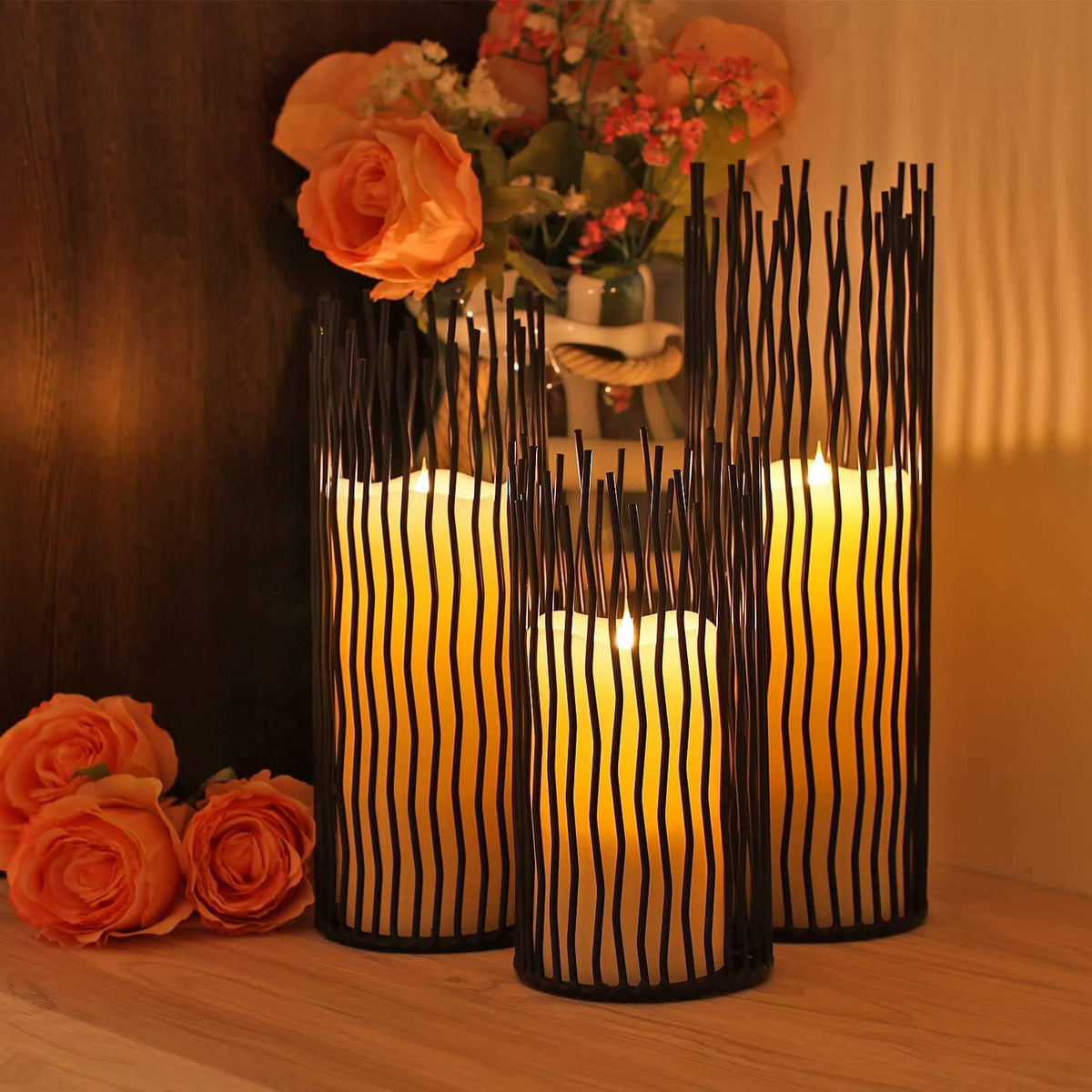 Kerzenhalter Set Von 3 Black Metal Eisen Pillar Kerzenhalter Moderne Innen- Und Outdoor Kerzenhalter Für Tisch Mittelstück Kamin Mantel Dekoration, Haus, Party, Hochzeit, Events Dekor