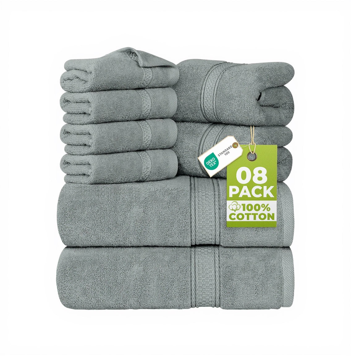 Utopia Towels - 8 Teilig Handtücher Set Aus Baumwolle Mit Aufhänger - 2 Badetuch, 2 Handtücher Und 4 Washclappen - (Grau)