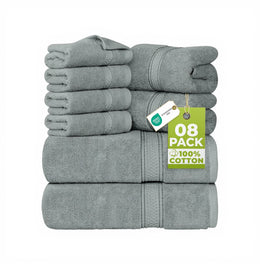 Utopia Towels - 8 Teilig Handtücher Set Aus Baumwolle Mit Aufhänger - 2 Badetuch, 2 Handtücher Und 4 Washclappen - (Grau)