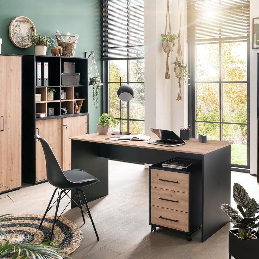 Schildmeyer Rollcontainer Aino 155695, Artisan Eiche Dekor/Schwarz Matt, 40 X 50 X 57 Cm