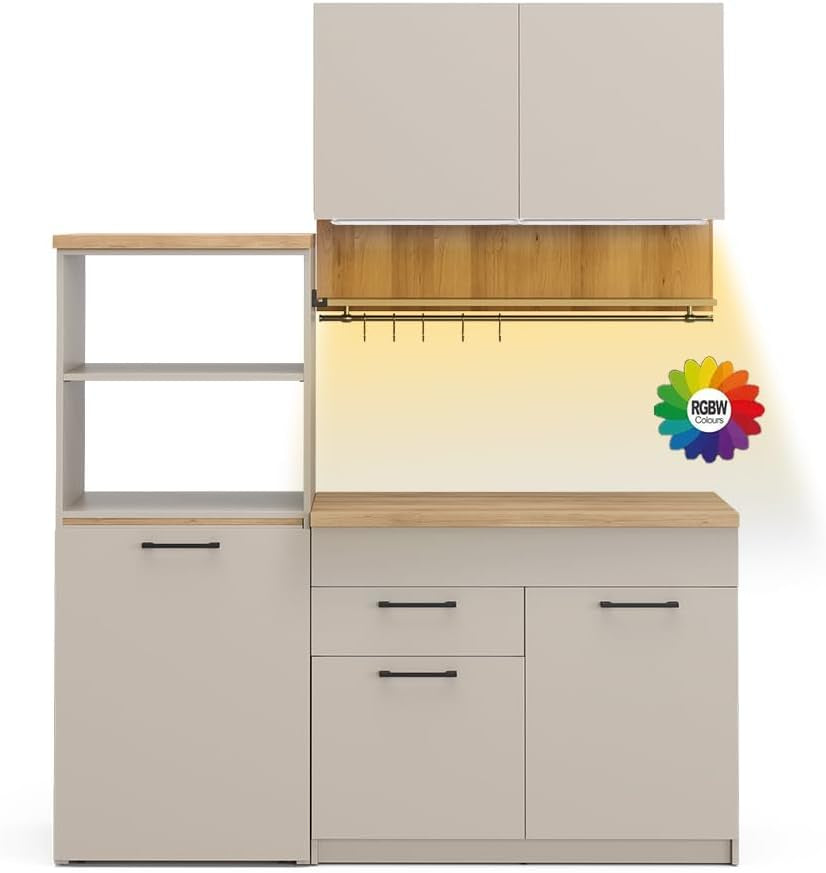 Vicco Küchenzeile Egbert, Anthrazit, 160 Cm Mit Ausziehbarem Tisch, Mit Integriertem Tellertrockner Und Seitlichen Regalablagen