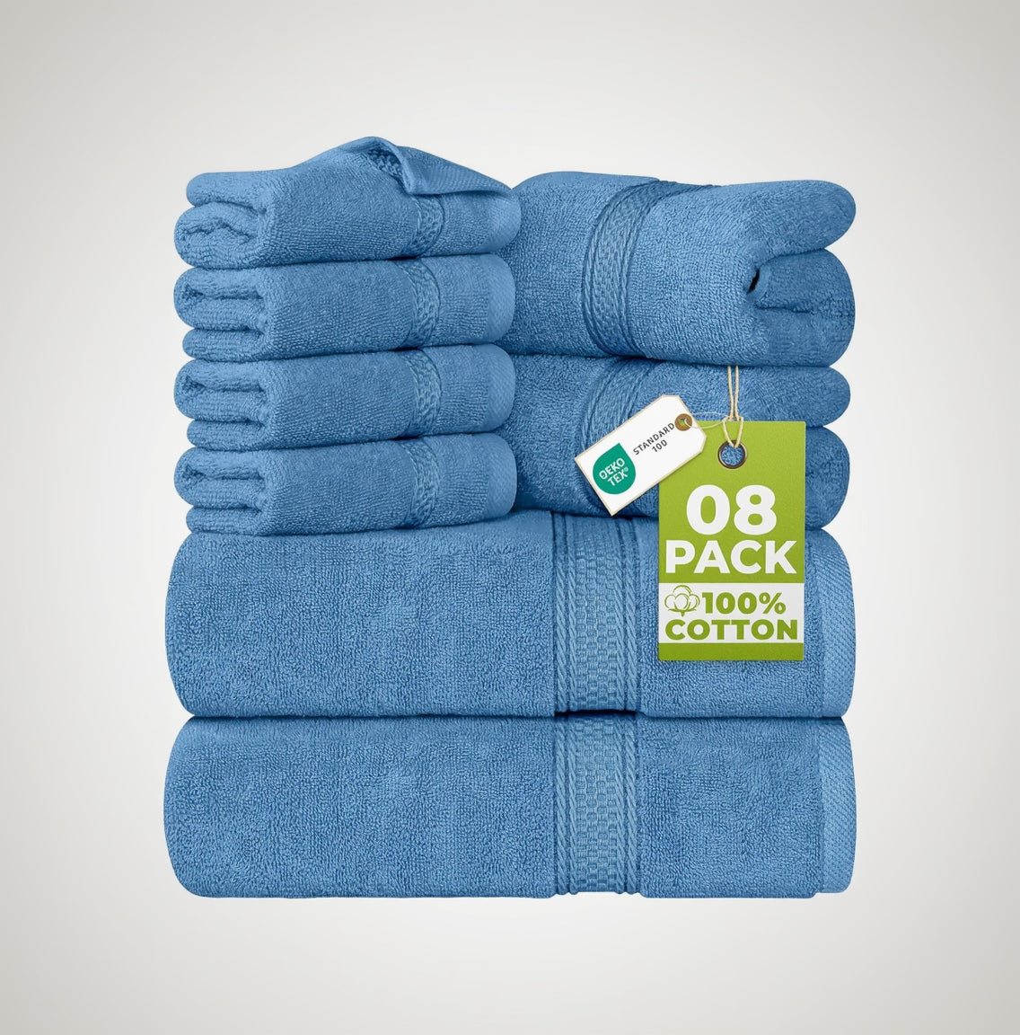 Utopia Towels - 8 Teilig Handtücher Set Aus Baumwolle Mit Aufhänger - 2 Badetuch, 2 Handtücher Und 4 Washclappen - (Grau)