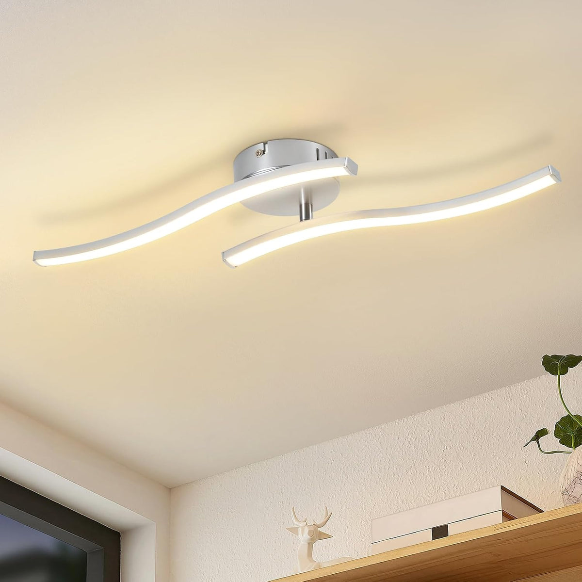 Homefire LED Deckenlampe Küche Deckenleuchte: Modern Schlafzimmerlampe Schwarz 12W Wohnzimmerlampe 3000K Wellen Design Küchenlampe Innen Warmweiß Deckenbeleuchtung Für Schlafzimmer Flur Büro