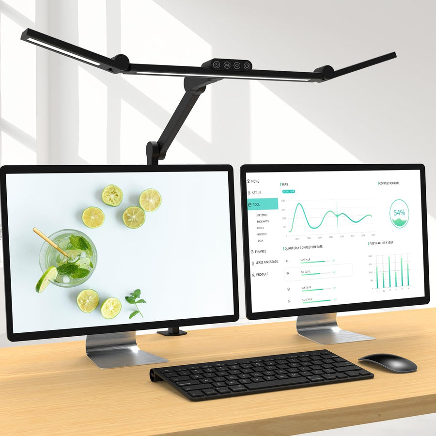 24W Superhelle Dimmbare LED Schreibtischlampe, 1500 Lumen LED Tischlampe Für Haushalt Und Büro Mit Ambiente-Licht, Tageslichtlampe, Klemmlampe Mit Drehbarer Lichtstange, Bürolampe [Energieklasse G]