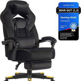 SONGMICS Gaming-Stuhl, Ergonomisches Design, Mit Fußstütze | Bürostuhl, Computerstuhl, Verstellbares Kopfkissen, Lendenkissen, Tragkraft 150 Kg, OBG077G01