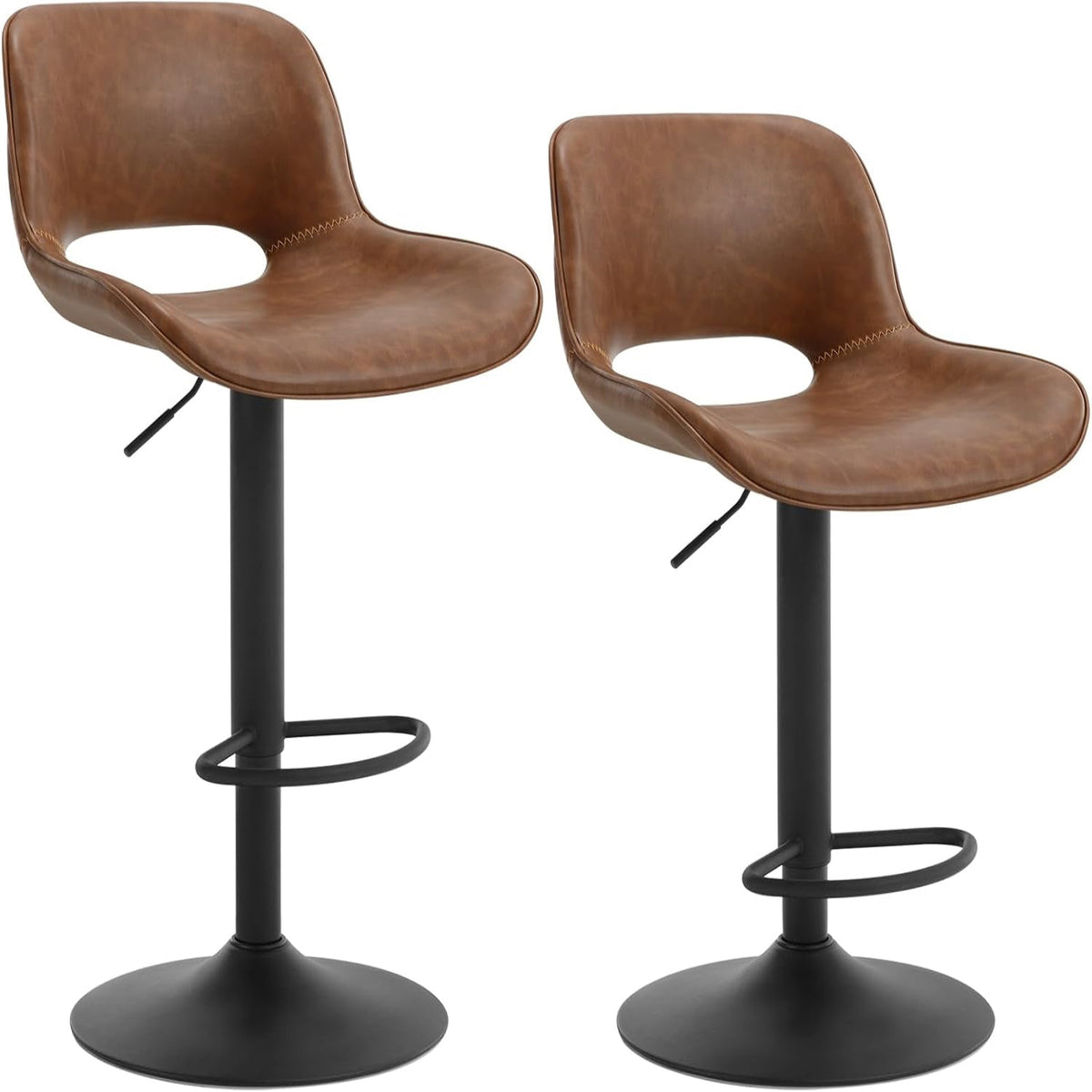 WOLTU Barhocker 2Er Set, Barstuhl Höhenverstellbar, Bar Hocker Stühle, Tresenstuhl, Kunstleder Stuhl, Tresenhocker, Bistrostuhl, Drehhocker, Mit Rückenlehne Fußstütze, Metall, Anthrazit, Bh402An-2