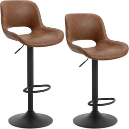 WOLTU Barhocker 2Er Set, Barstuhl Höhenverstellbar, Bar Hocker Stühle, Tresenstuhl, Kunstleder Stuhl, Tresenhocker, Bistrostuhl, Drehhocker, Mit Rückenlehne Fußstütze, Metall, Anthrazit, Bh402An-2