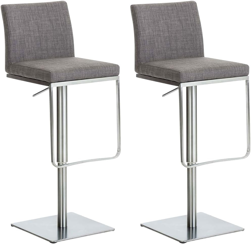 CLP 2Er Set Barhocker Panama Mit Stoffbezug I Höhenverstellbarer Barstuhl I Thekenhocker Mit Lehne Und Fußstütze, Farbe:Grau, Gestell Farbe:Schwarz