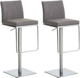 CLP 2Er Set Barhocker Panama Mit Stoffbezug I Höhenverstellbarer Barstuhl I Thekenhocker Mit Lehne Und Fußstütze, Farbe:Grau, Gestell Farbe:Schwarz