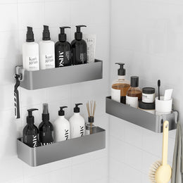 Duschablage Ohne Bohren - 2 Stück Rostfreie Badezimmer Organizer, Schnell Trocknende Badregal Ohne Bohren Mit Großer Kapazität, Langlebige Shampoo Halterung Für Duschel, Large, Weiß, Schwarz
