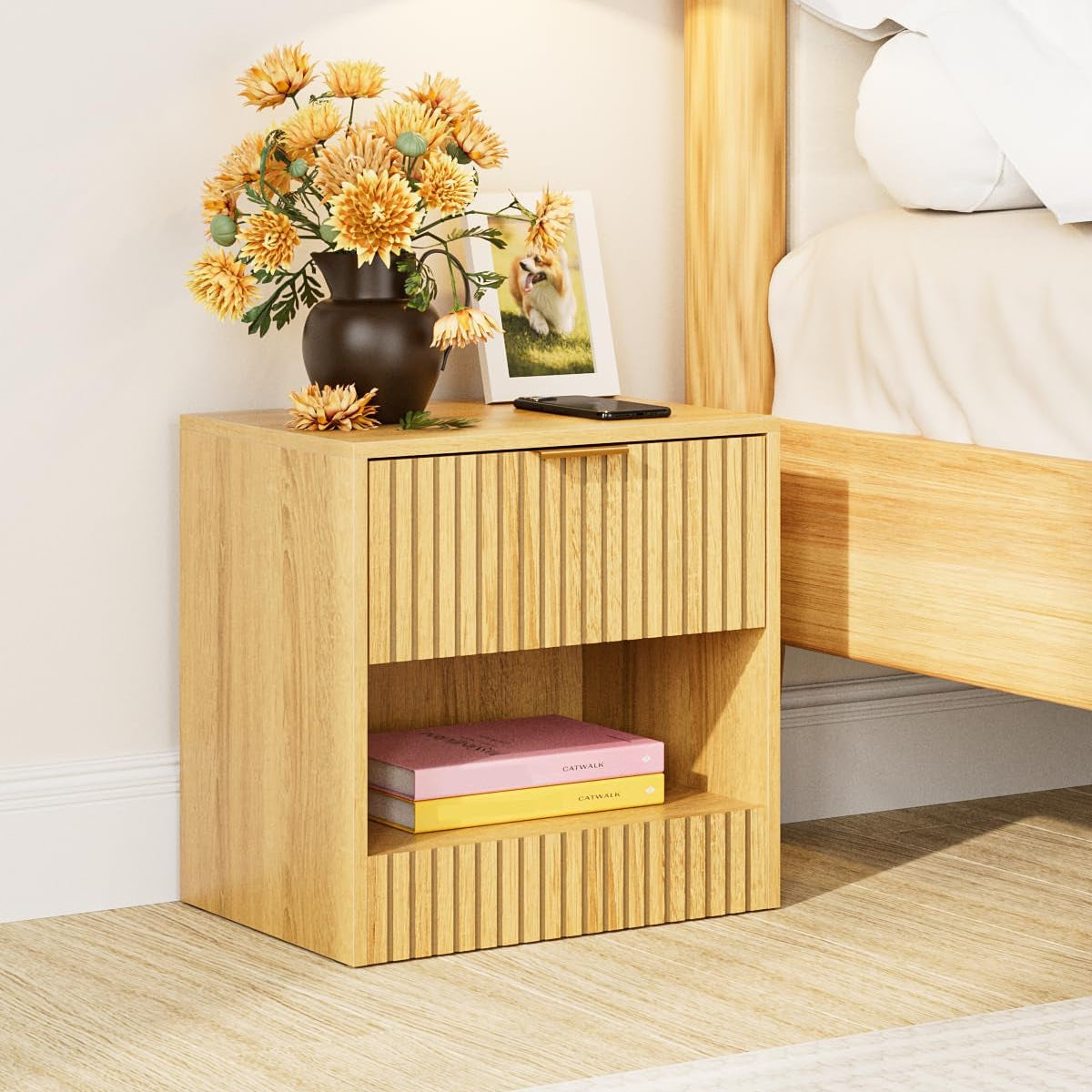 Nachttisch Eiche, Kleiner Nachtschrank Mit Schublade, Holz Nachttische Für Kinder, Nachtkommode 41X39X28 Cm, Beistelltisch Für Schlafzimmer,Wohnzimmer,Büro,Dunkle Eiche