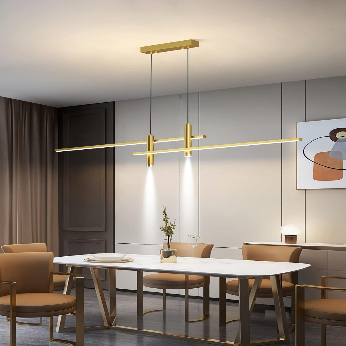 Moderne LED Pendelleuchte Esstisch Hängelampe Dimmbar Mit Fernbedienung Esszimmer Hängeleuchte Esszimmerlampe Pendellampe Höhenverstellbar Kronleuchter Für Büro Hängeleuchte (Schwarz, L120Cm)