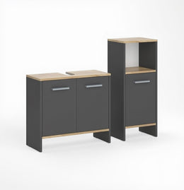 Vicco Badmöbel-Set Karli, Anthrazit/Goldkraft Eiche, 131.4 Cm, Besteht Aus Waschbeckenunterschrank, Spiegelschrank Und Hochschrank