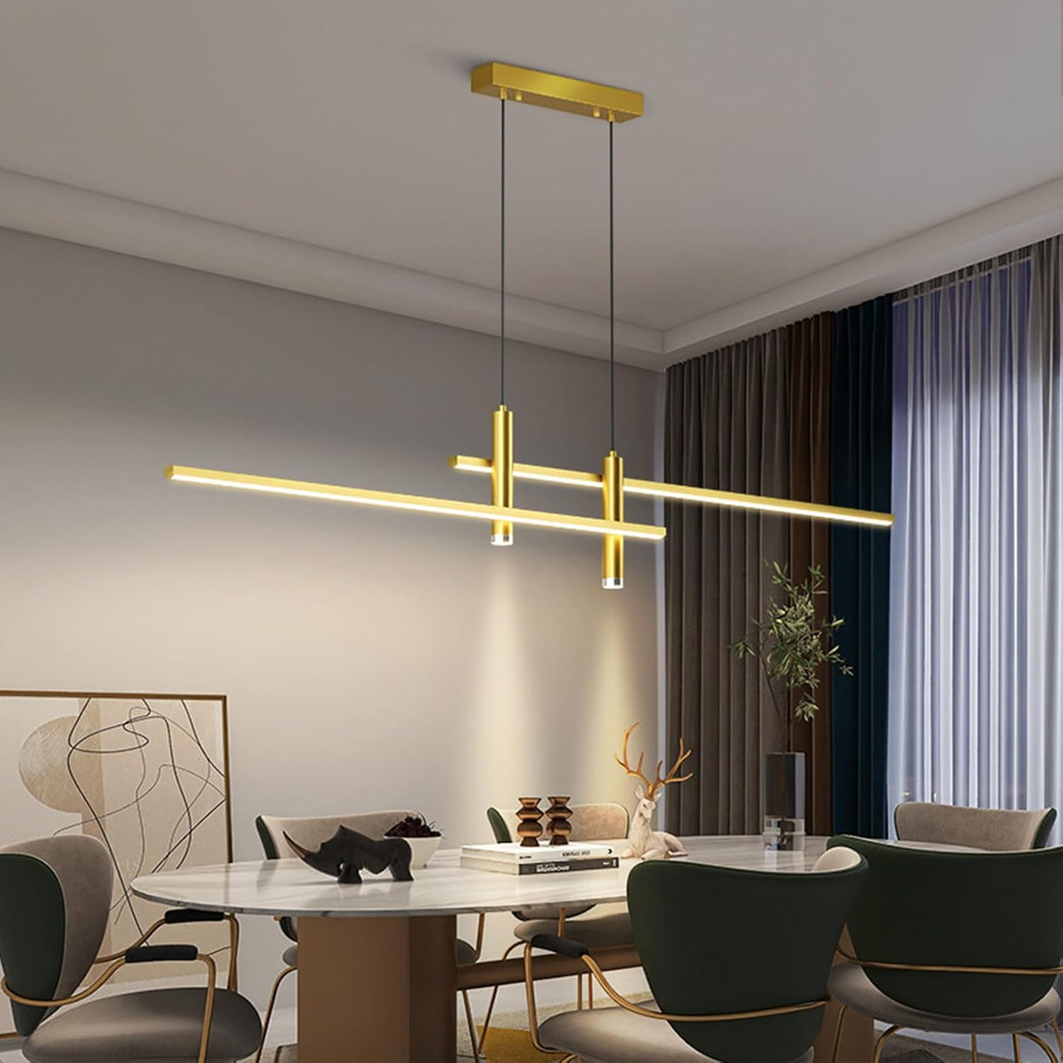 Moderne LED Pendelleuchte Esstisch Hängelampe Dimmbar Mit Fernbedienung Esszimmer Hängeleuchte Esszimmerlampe Pendellampe Höhenverstellbar Kronleuchter Für Büro Hängeleuchte (Schwarz, L120Cm)