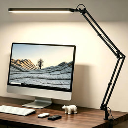 SKYLEO Schreibtischlampe LED – Schreibtischlampe Klemmbar 1300LM – 5 Farbmodi X 11 Helligkeitsstufen – Verstellbarer Schwenkarm – Timmer Und Speicherfunktion – 12W Desk Lamp – Schwarz