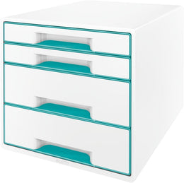 Leitz CUBE Schubladenbox Mit 4 Schubladen, Weiß/Grau, A4, Inkl. Transparentem Schubladeneinsatz, WOW, 52132001