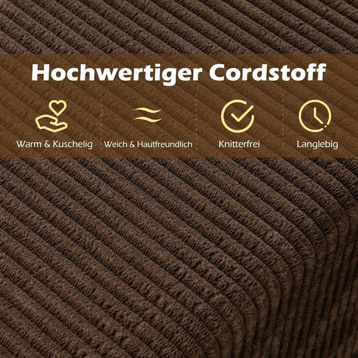 Corduroy 3-Sitzer Sofa Loveseat Mit Hoher Rückenlehne Breiten Armlehnen & Tiefem Sitz Braun