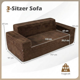 Corduroy 3-Sitzer Sofa Loveseat Mit Hoher Rückenlehne Breiten Armlehnen & Tiefem Sitz Braun