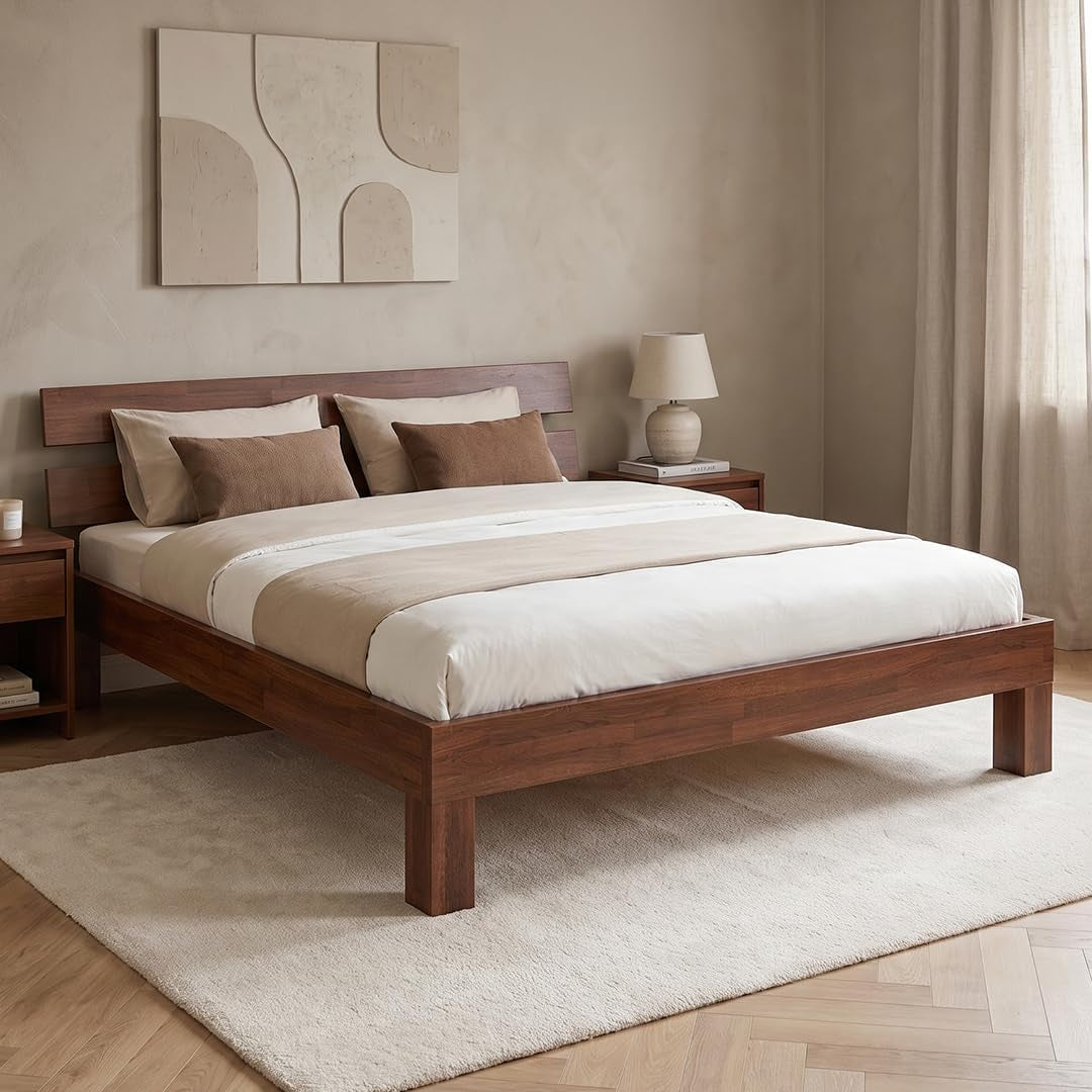 Floki Massivholzbett 140X200 Cm Aus Eiche - Hochwertiges Bettgestell - Bettrahmen Mit Bettkopf - Holzbett in Natur Geölt - Bett Geeignet Als Doppelbett - Futonbett Schlafzimmer