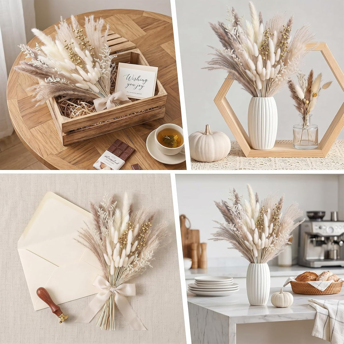 Pampasgras Trockenblumen Boho Deko: 80-Teiliges Trockenblumenstrauß Set Mit Natürlichen Getrockneten Pampas Gras plus Bunny-Tails Für Schlafzimmer Deko Und Home Decoration