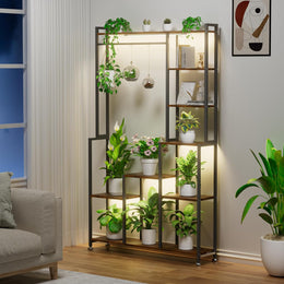 Pflanzenständer Mit Wachstumslicht – 180 Cm Hoch, Blumenständer Mit 8 Etagen, Metall, Quadratisches Design, Pflanzenregal Für Wohnzimmer, Balkon, Terrasse Und Garten