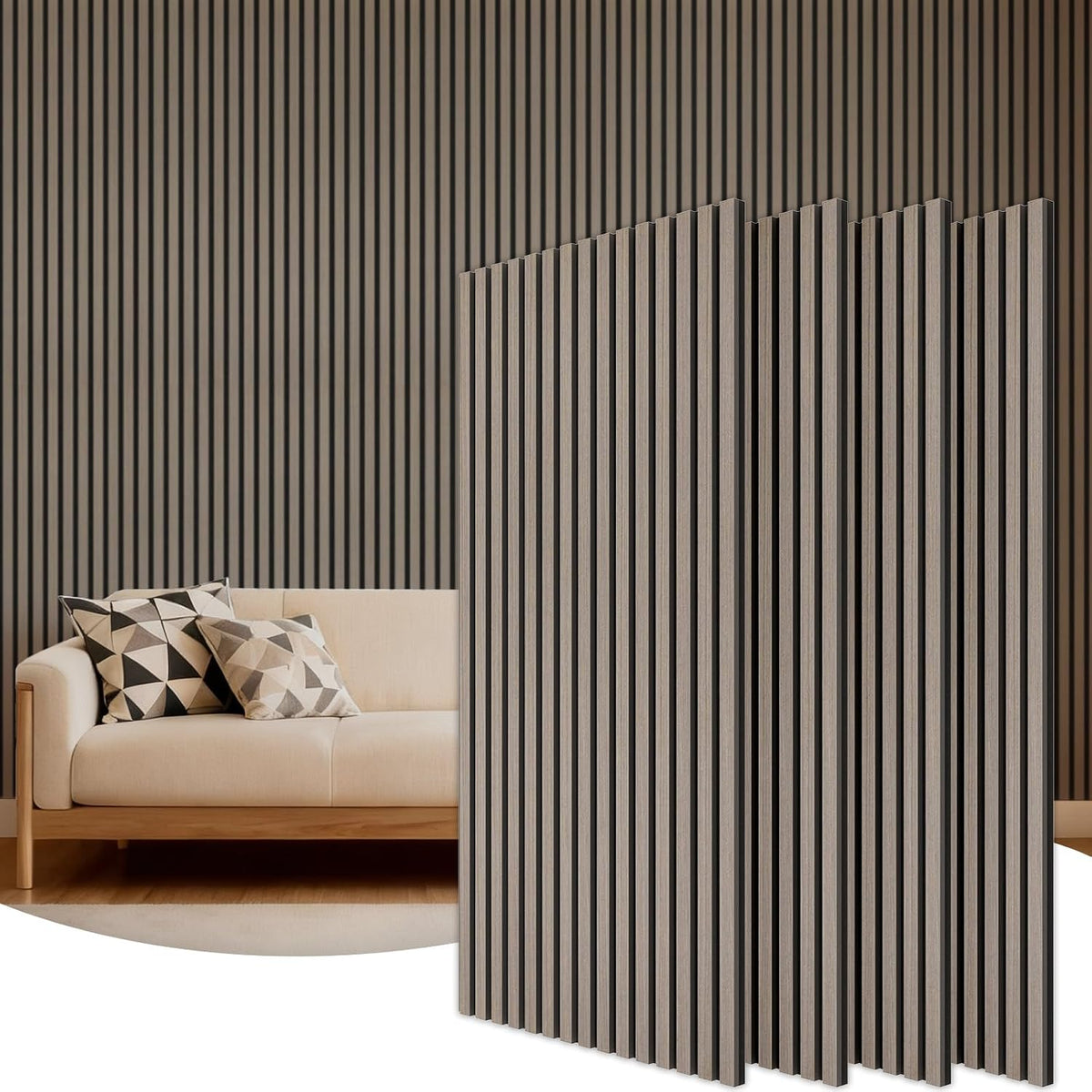TONOR Akustikpaneele Holz, 4 Stück 120 X 60Cm - 2,88M² Wandpaneele Holz Holzpaneele Wand Als Schallschutzplatten, Wandverkleidung Holzoptik Für Wanddeko Wohnzimmer, Büro, Küche, Eiche