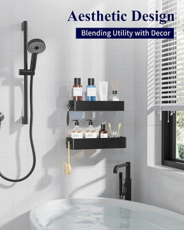 Duschablage Ohne Bohren - 2 Stück Rostfreie Badezimmer Organizer, Schnell Trocknende Badregal Ohne Bohren Mit Großer Kapazität, Langlebige Shampoo Halterung Für Duschel, Large, Weiß, Schwarz