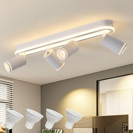 SANSHI Deckenleuchte 4 Flammig Led,Schwenkbar 350°Deckenstrahler,Deckenlampe Mit Unteres Glühen 36W+4X5W GU10 Spots,Modern Deckenspot Strahler 3000K Warmweiß,Spotlight Lampe Für Wohnzimmer,Schwarz