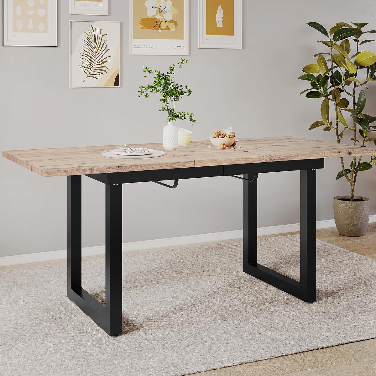 Merax Esstisch 140/180X80X75Cm, Ausziehbar Esszimmertisch Mit Tischbeine Aus Metall, Rechteckiger Küchentisch Für Wohnzimmer Und Esszimmer, Holzfarbe