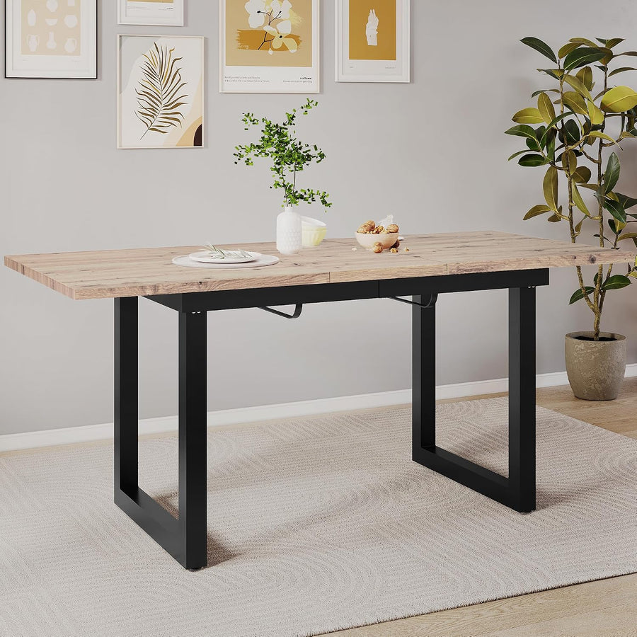 Merax Esstisch 140/180X80X75Cm, Ausziehbar Esszimmertisch Mit Tischbeine Aus Metall, Rechteckiger Küchentisch Für Wohnzimmer Und Esszimmer, Holzfarbe