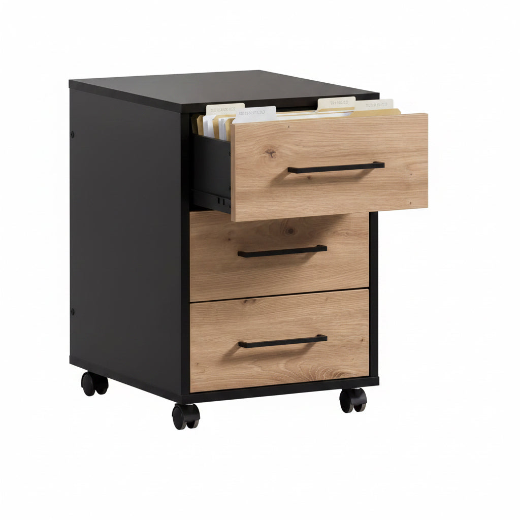 Schildmeyer Rollcontainer Aino 155695, Artisan Eiche Dekor/Schwarz Matt, 40 X 50 X 57 Cm