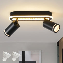 SANSHI Deckenleuchte 4 Flammig Led,Schwenkbar 350°Deckenstrahler,Deckenlampe Mit Unteres Glühen 36W+4X5W GU10 Spots,Modern Deckenspot Strahler 3000K Warmweiß,Spotlight Lampe Für Wohnzimmer,Schwarz