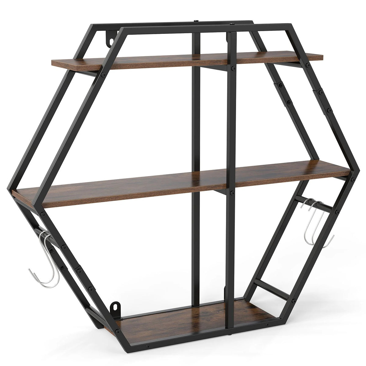 Industrielle Hexagon Wandregal 3-Stufiges Dekorative Schwebende Regal Mit Haken Rustikal