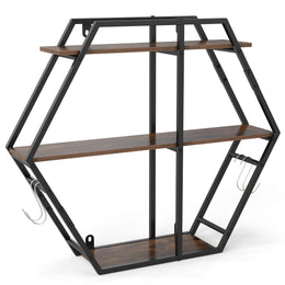 Industrielle Hexagon Wandregal 3-Stufiges Dekorative Schwebende Regal Mit Haken Rustikal